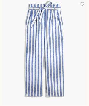 NEW J.Crew Linen-Cotton Paper-Bag Waist Striped Wide-Leg Pants 0